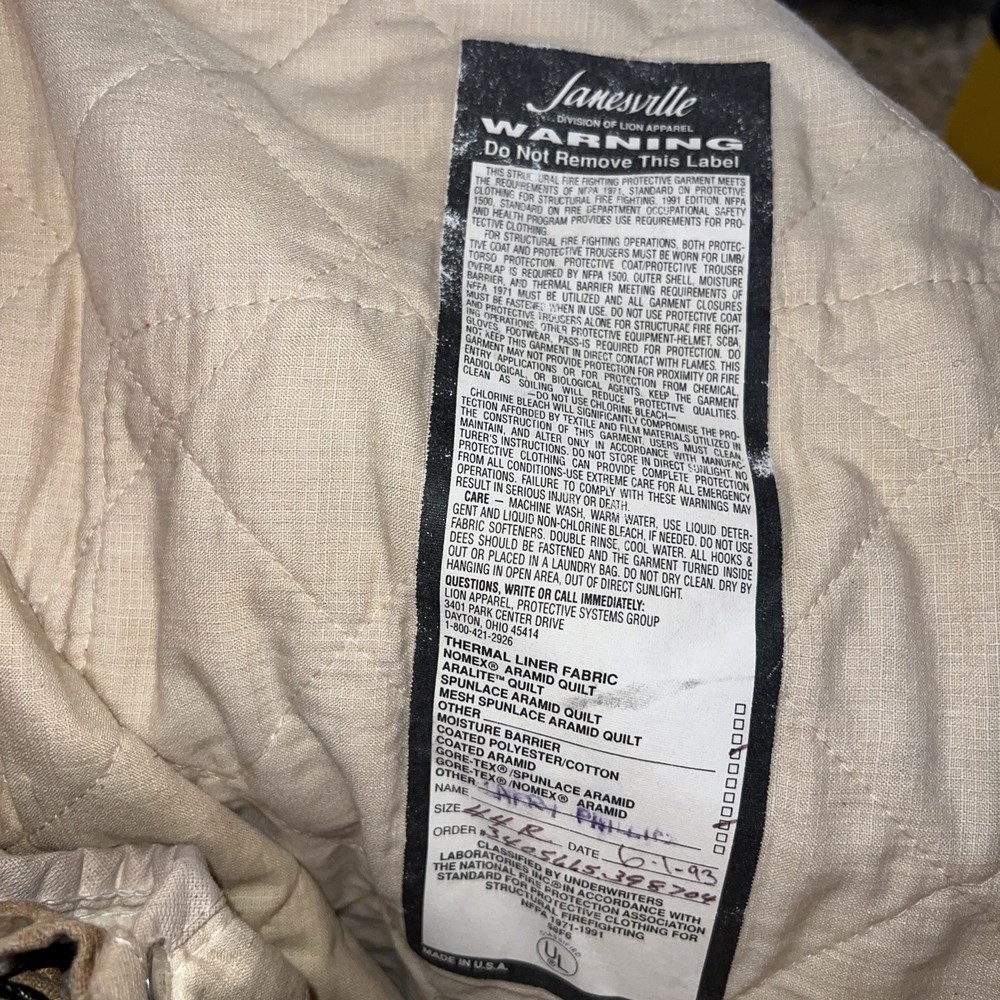 Firefighter Turnout Gear Pants 1993 Size 44R