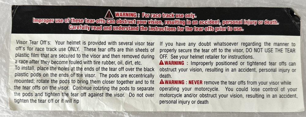 Motorcycle Visor Tear Off Pack 5