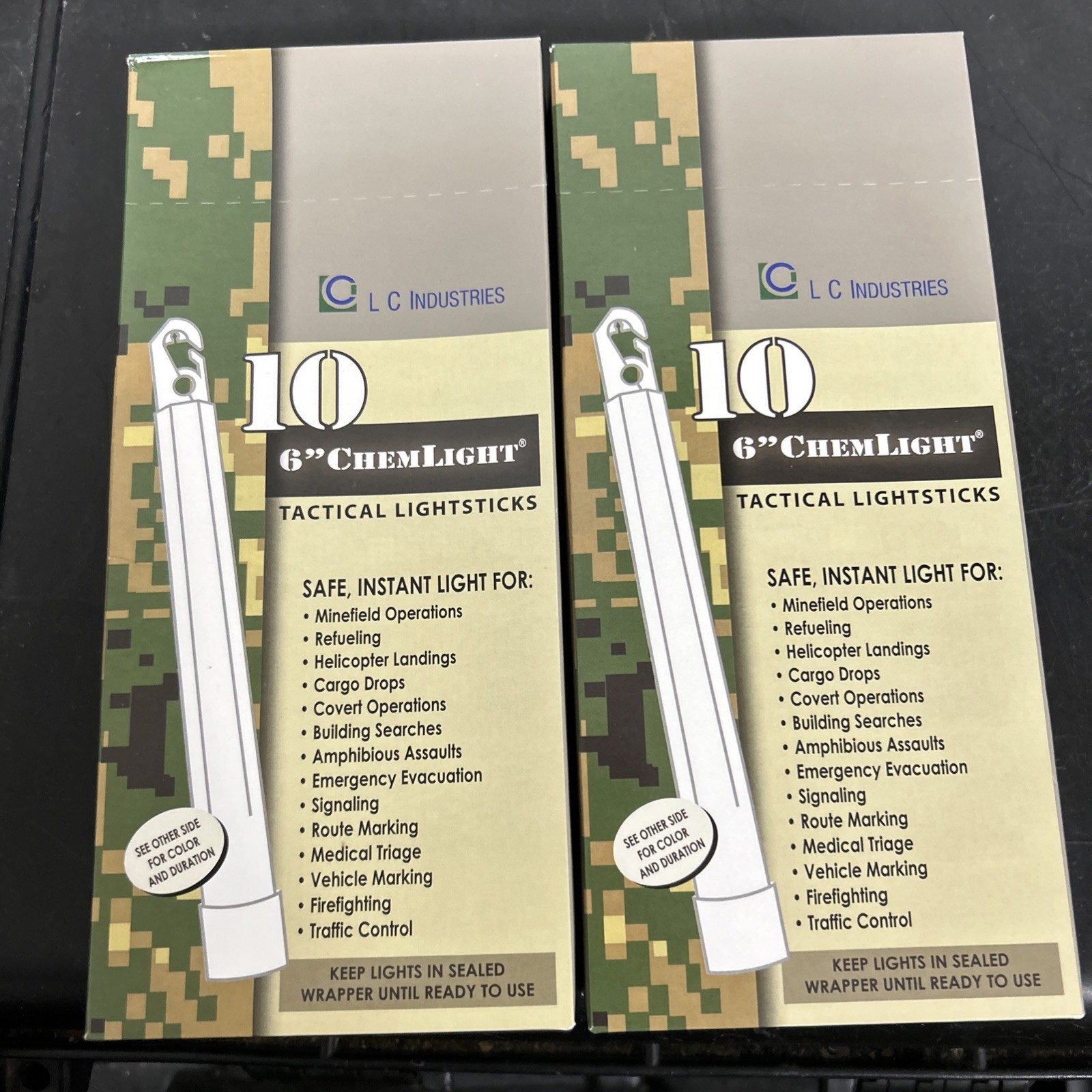 2x LC Industries ChemLight 6 inch IR INFRA Box of 10 Military Grade Glow Sticks