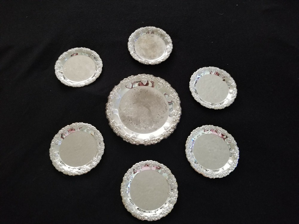 Silver Plated Wine Bottle Coaster & 6 Glasses Coaster Set (7 Piece Set)