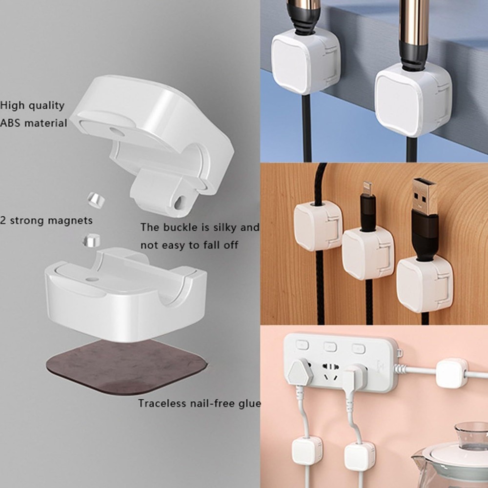 6PCS Magnetic White Self-adhesive Wire Organizer Wire Sorting Data Cable Storage