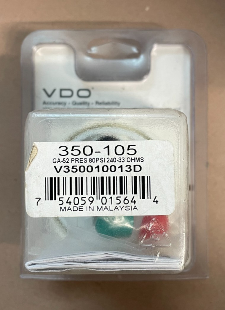 VDO Oil Pressure Gauge, GA-52 Press 80psi 240-33Ohms, Part # 350-105