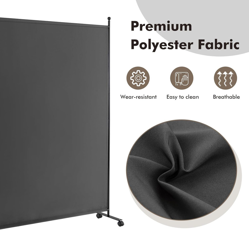 Room Divider Large Single Panel, 73''W X 73''H Privacy Screen with Lockable Whee