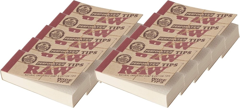 Raw Rolling Papers Perforated Wide Cotton Filter Tips 10 Pack = 500 Tips