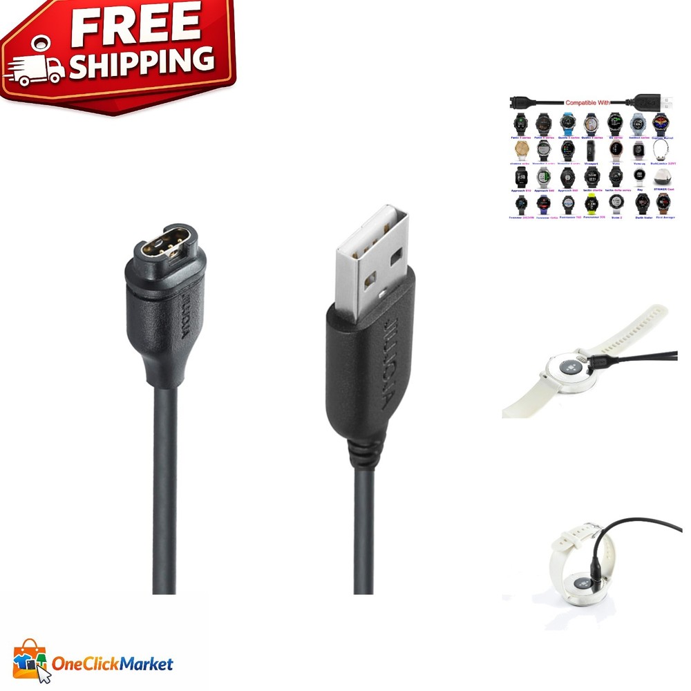 Versatile 3.93ft Garmin Charger Cable with Data Transfer - Black (1 Pack)