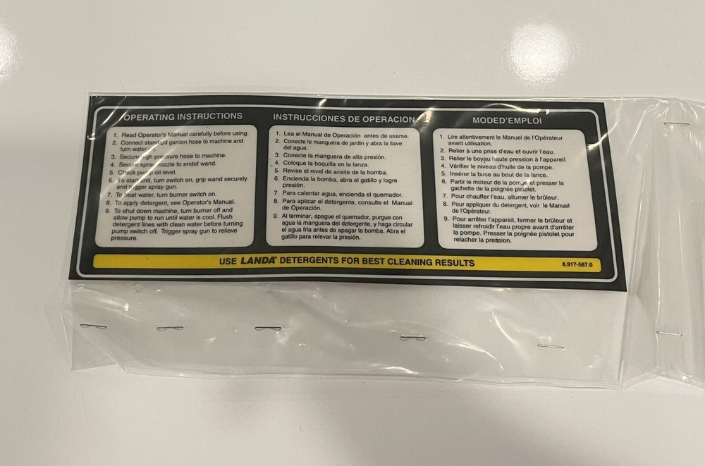 Landa 8.917-587.0 Control Panel Operating Label NEW! FREE SHIPPING!
