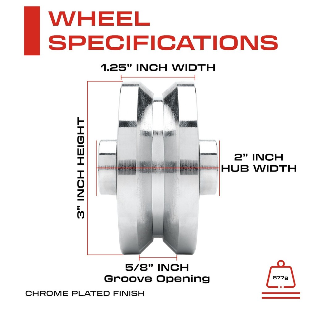 Sidco Supply 3 Inch V-Groove Gate Wheels Solid Steel with Weldable Box (Chrome)