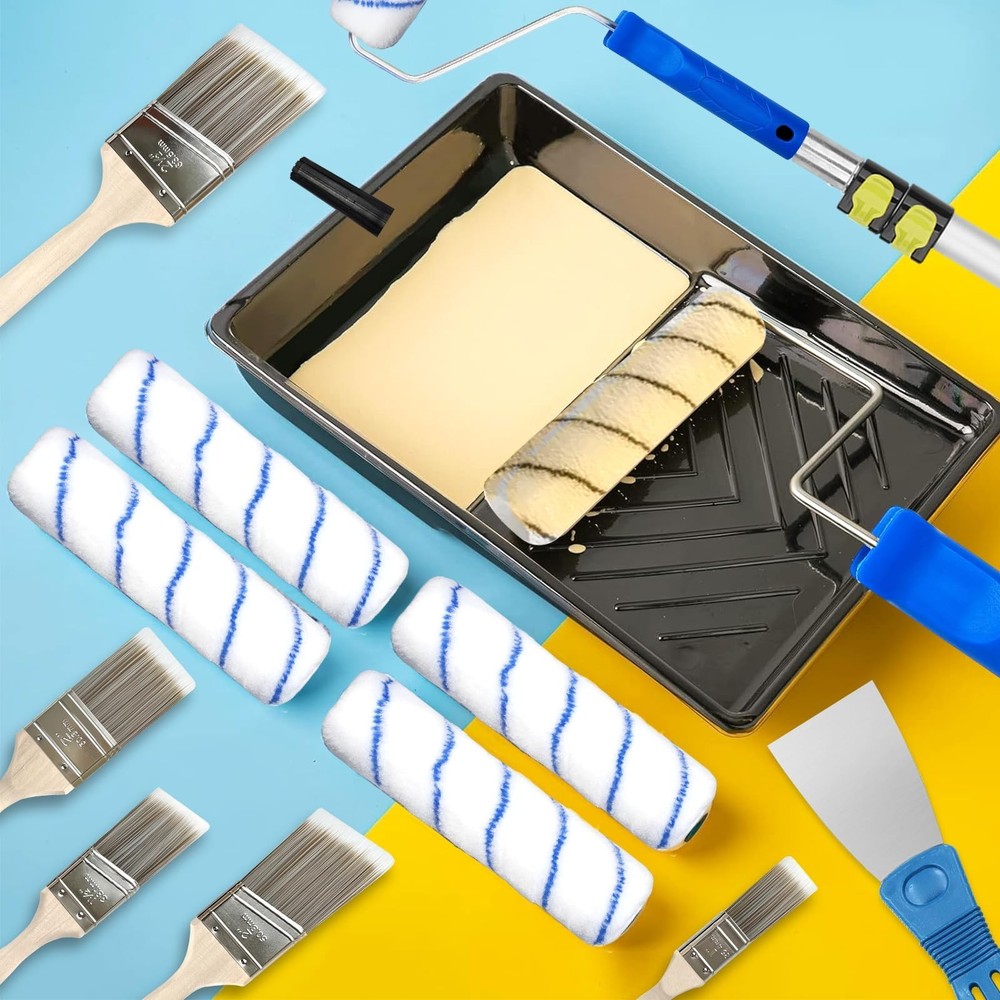 31 PCS Paint Roller Kit with Extension Pole 2 to 4 Ft,9"4"Paint Rollers Cover...