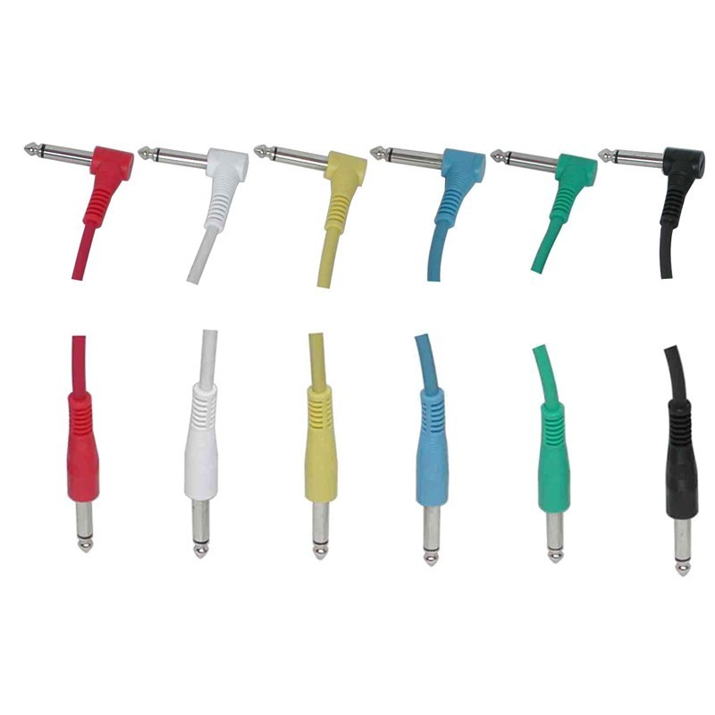 6-Pack Multi Colored 1/4" 90° Elbow TS 1-4 Ft Patch Cables for Guitar Pedals NW