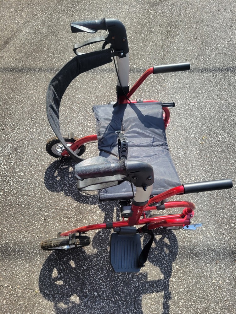 Red Foldable Rollator Walker with Seat, Adjustable Height, 4 Wheels