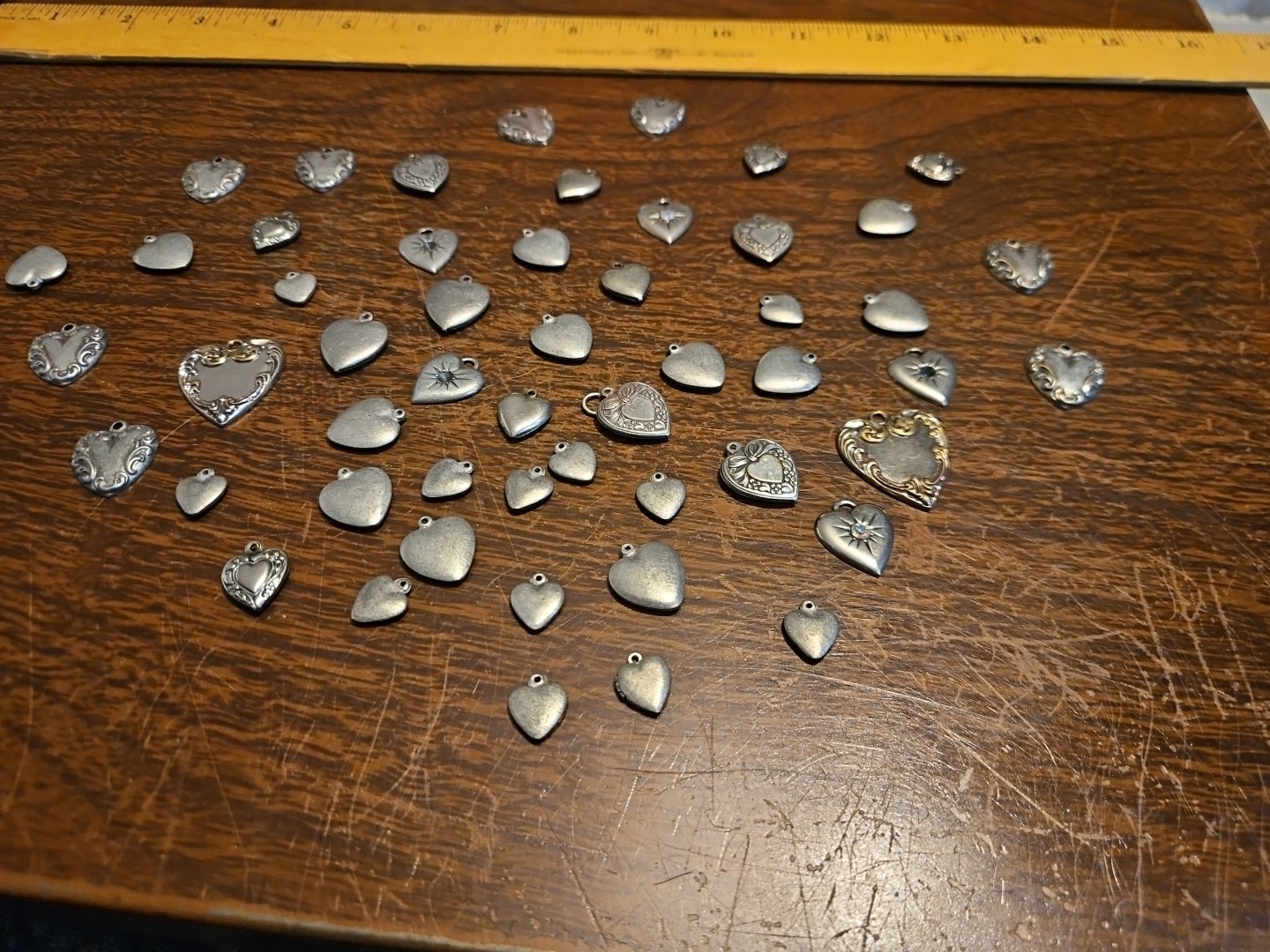 Lot 50 Silver Hearts Mini France Vintage 60s Brass Stampings Findings Jewelry