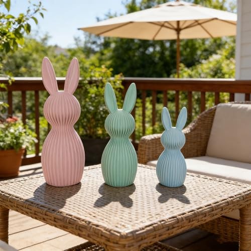 Pack Pastel Easter Bunny Figurines, Resin Rabbit Statues, Minimalist 3