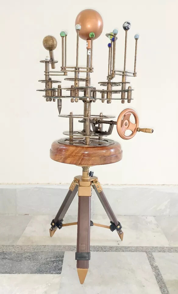Solar System Celestial Model Fully Functional Antique Look Orrery Saturn Tripod