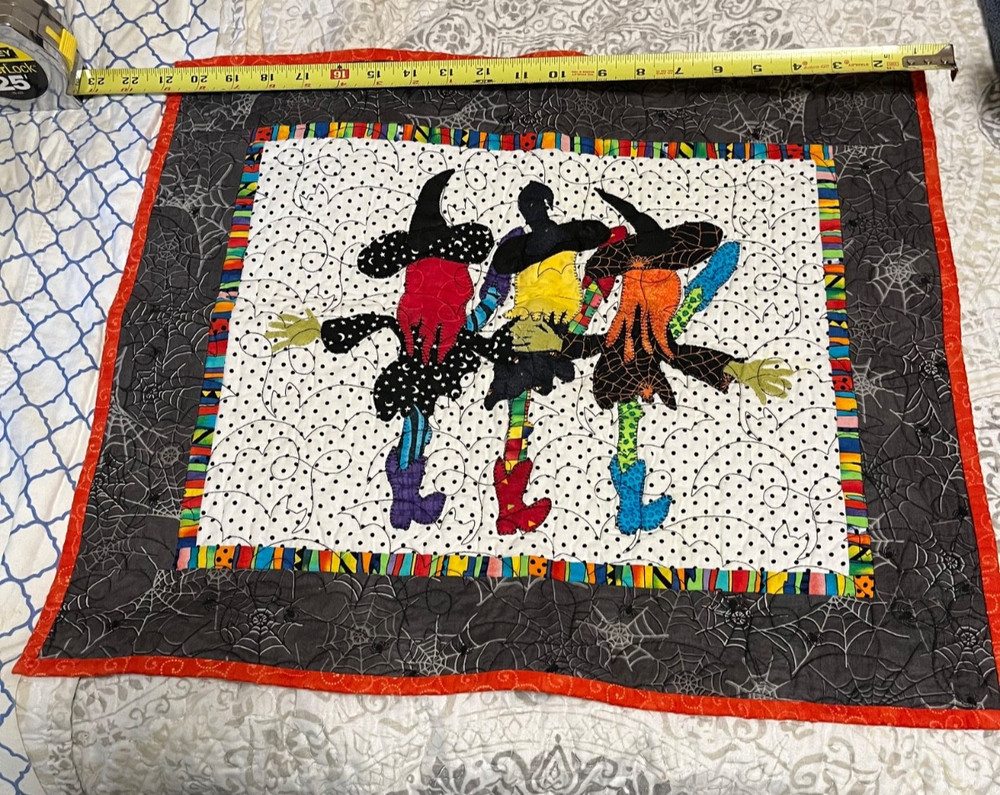 Small Quilted Halloween 3 witches table topper