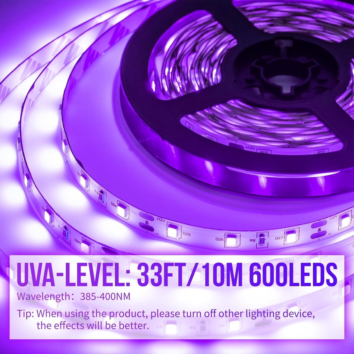2x 16.4FT LED UV Strip Light 12V Ultraviolet Flexible 600LEDs Purple Lighting