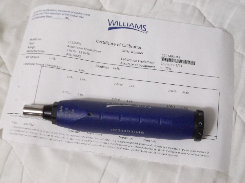 Williams Micro Adjustable Torque Driver 1/4 Socket Drive 151SMW 3-15 in/lbs