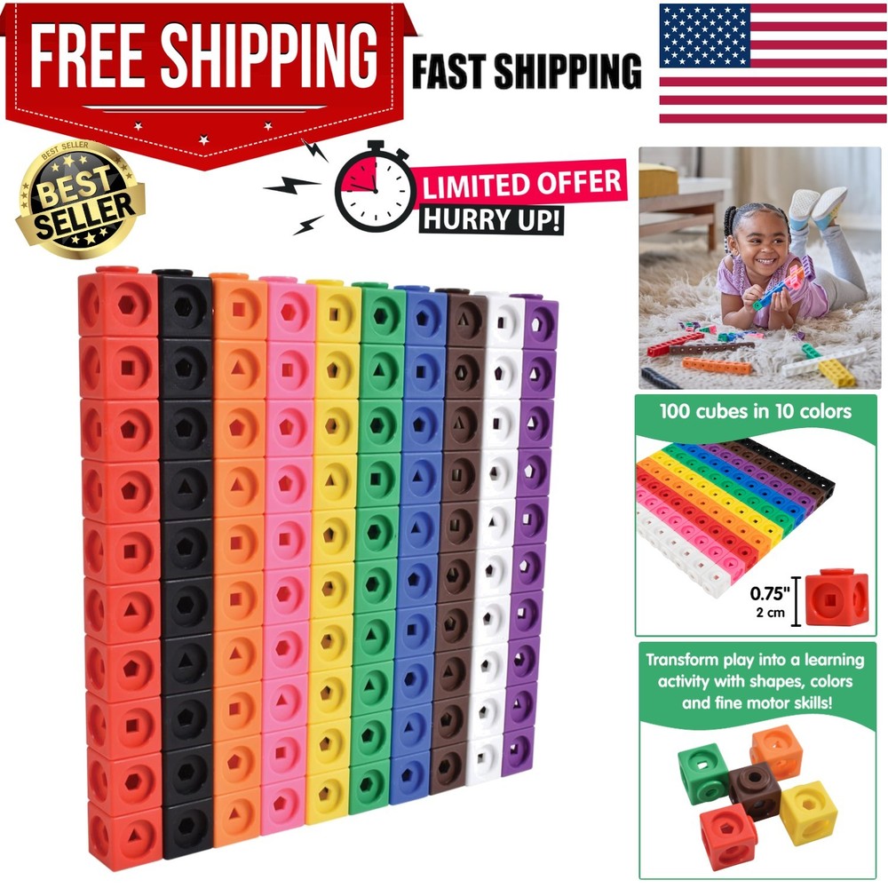 100 Colorful Counting Cubes - Shape Sorting and Math Manipulatives for Kids