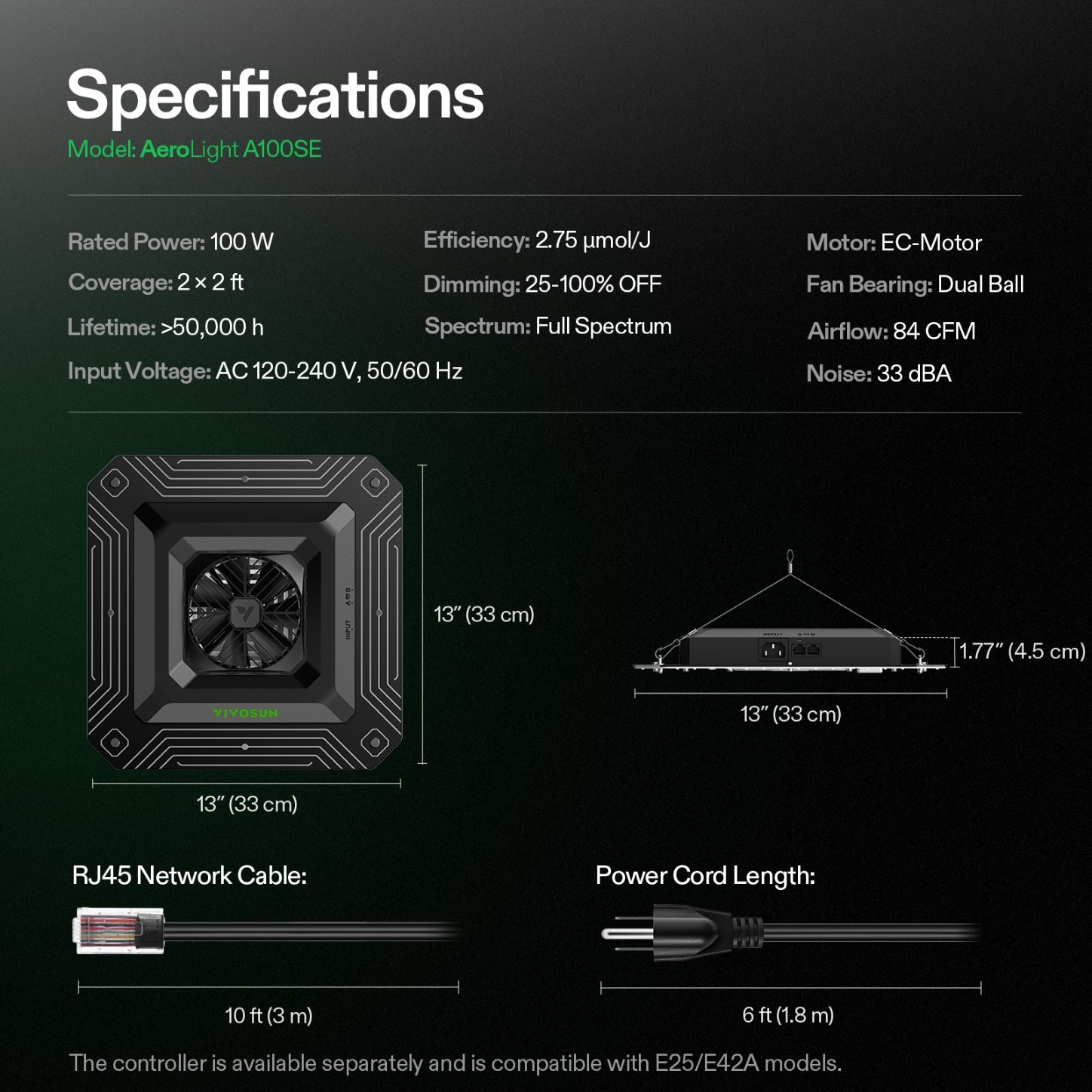 VIVOSUN 2-in-1 Air Circulation LED Grow Light A100SE-AW400SE Smart Control
