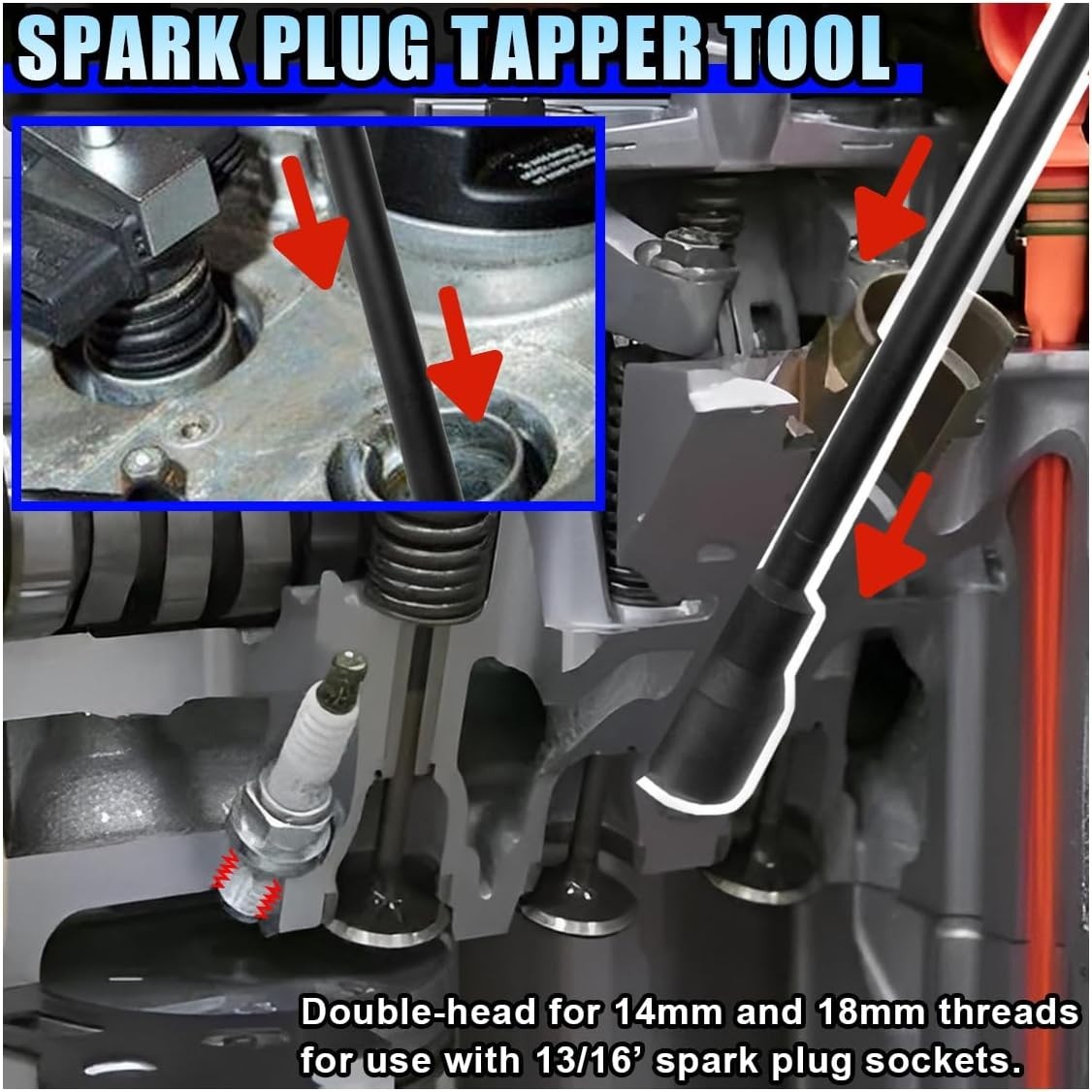 Spark Plug Thread Chaser Tool, Double-Ended Engine Spark Plug Tapper, Rust Re...