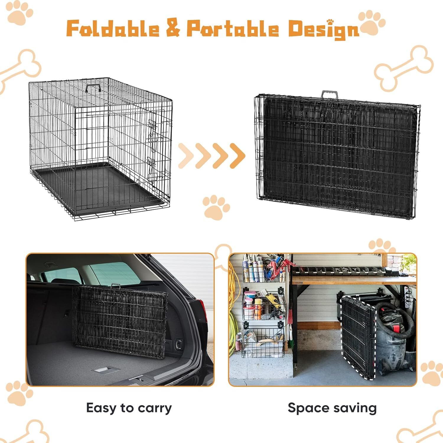 Crate for Dogs Double Doors Small Foldable Pet Cage Enhanced Wire Metal Kennel