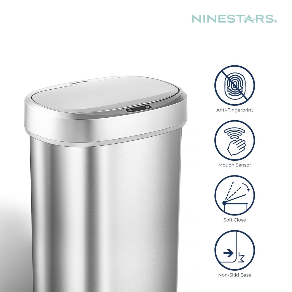 Ninestars DZT-50-49 Automatic Touchless Motion Sensor Oval Trash Can with Bla...