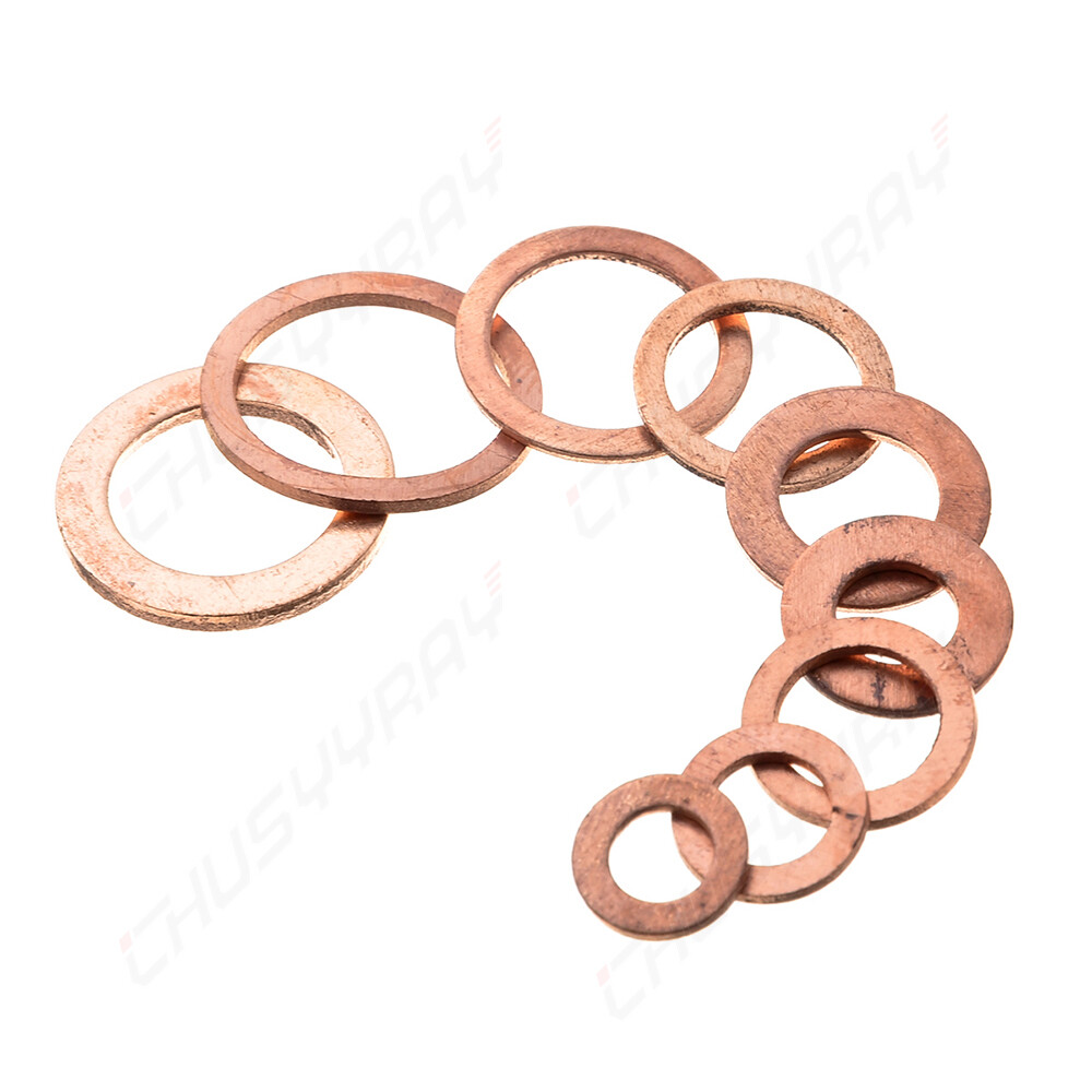 200Pcs/Kit Solid Copper Crush Washers Gasket Set Flat O-Ring Seal Assortment