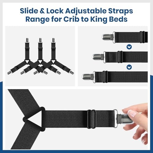 Bed Sheet Straps – 4 Pack Adjustable Sheet Holder Clips 4 Pcs (Triangle) Black