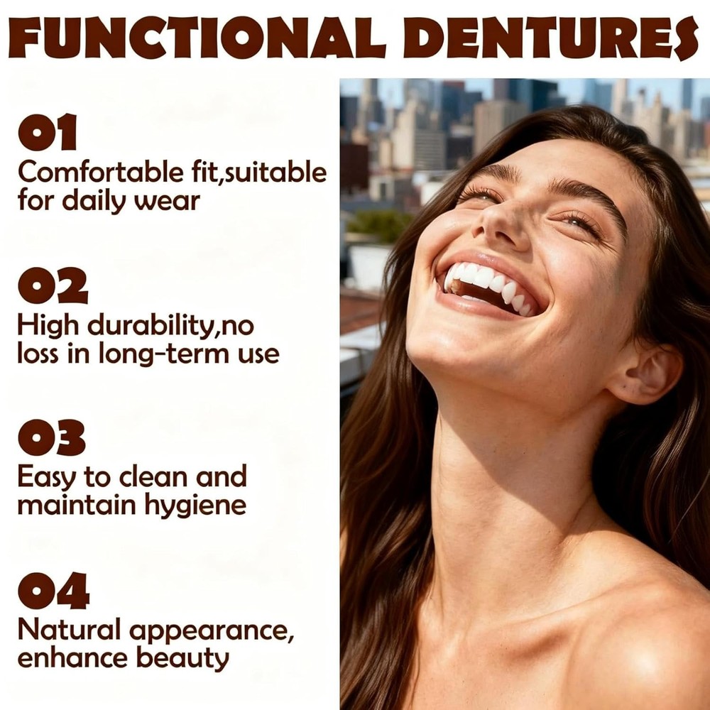 Full Set Silicone Dentures, Moldable Upper Lower Removable Custom Dentures