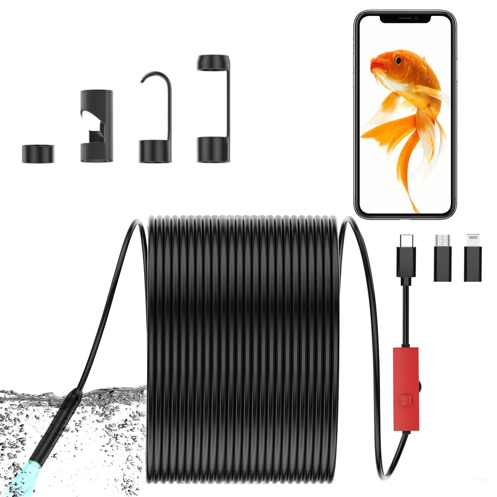 Endoscope Camera with Light, 1920P HD Borescope Camera with Light,Semi-Rigid ...
