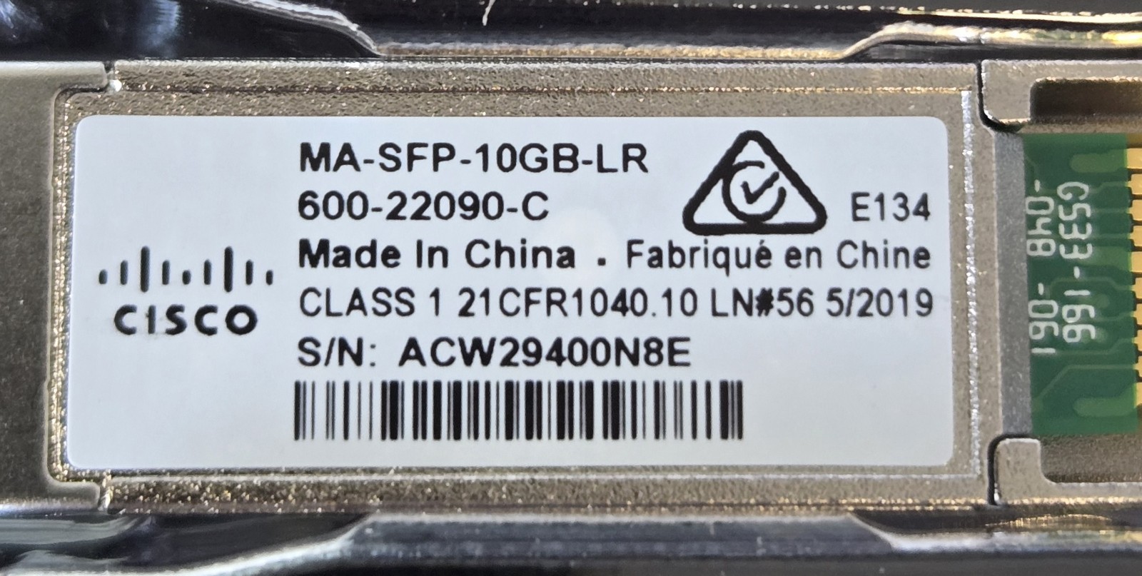 Cisco Meraki MA-SFP-10GB-LR 600-22090-C 10GBASE SFP+LR Fiber Transceiver LC SMF