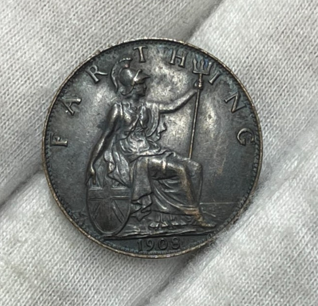1908 Great Britain Farthing Coin High Grade