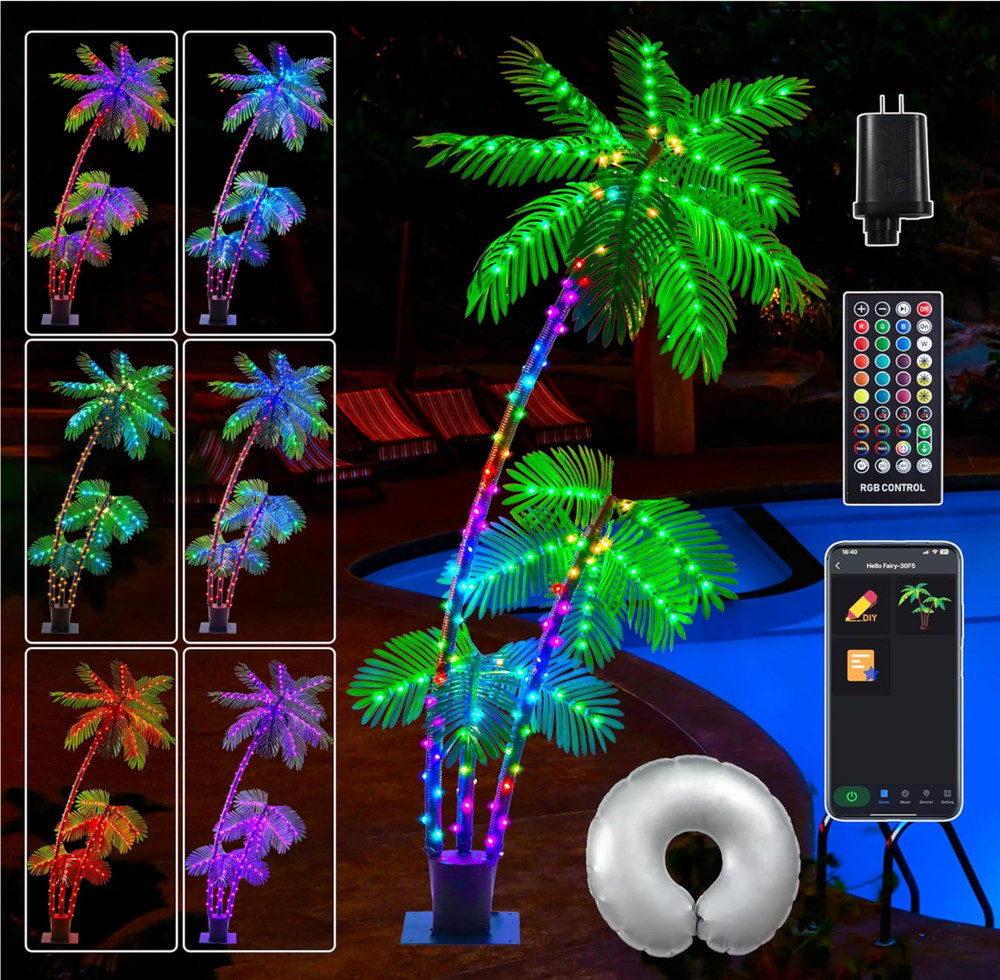 7FT Smart Lighted Palm Tree, Artificial Palm Tree with 242 LED Lights,APP Remote