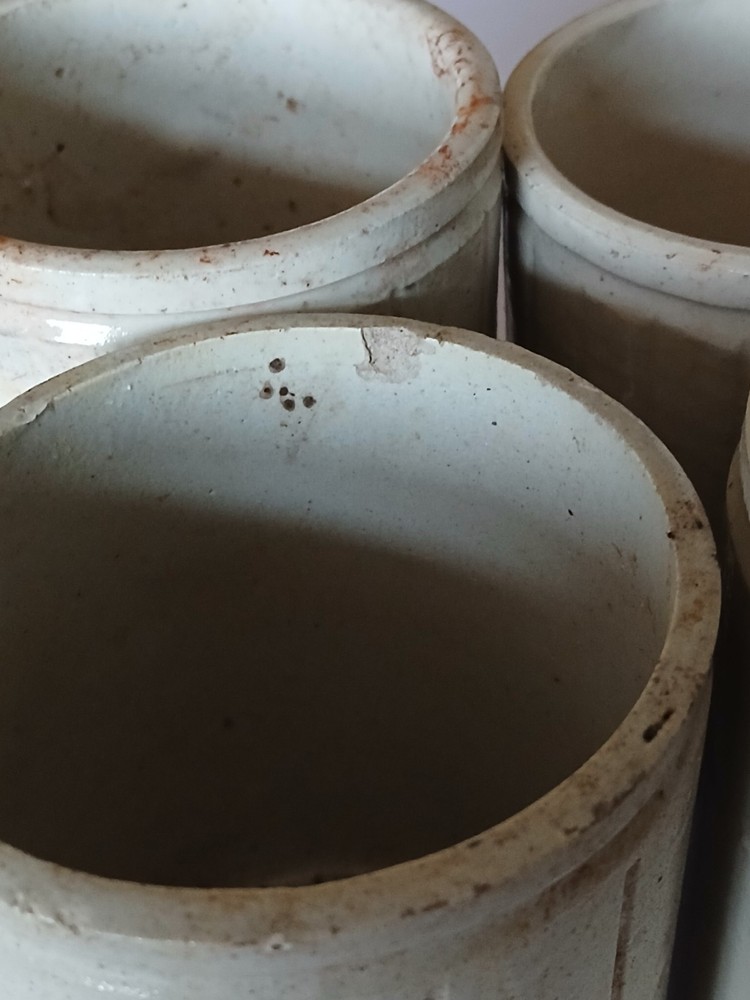 4 Old 1LB Off White Stoneware Jam Pots