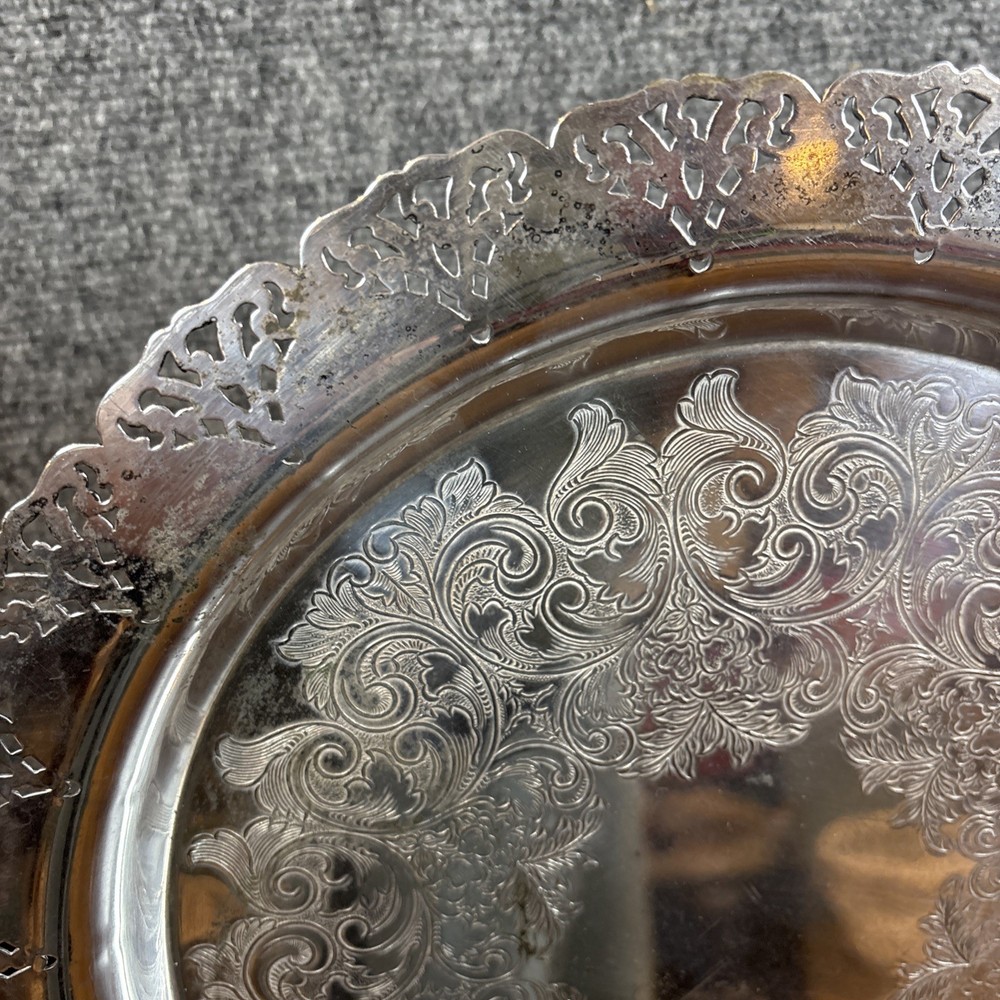 Home Decorators Inc Silver Plated Round Tray Serving Platter 12-3/4”