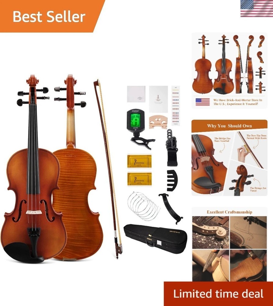 Violin 4/4 Full Size Kit for Beginners with Bow Strings Bridge Tuner Case