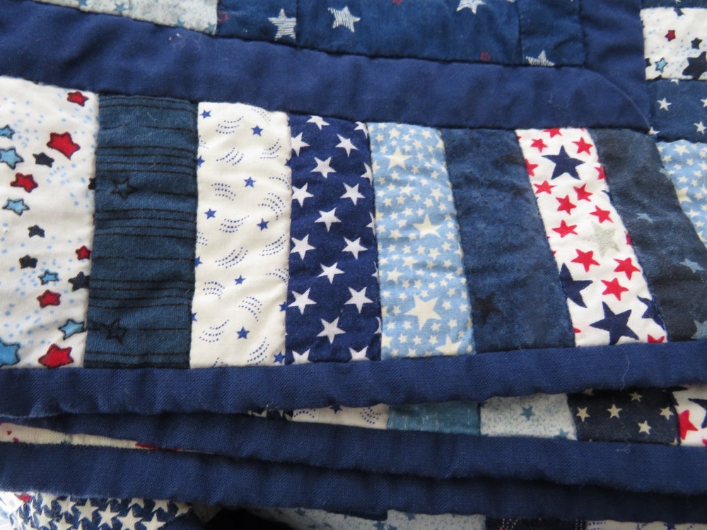 Quilt Lap Throw Hand Quilted Machine Pieced Americana Squares Signed Dated