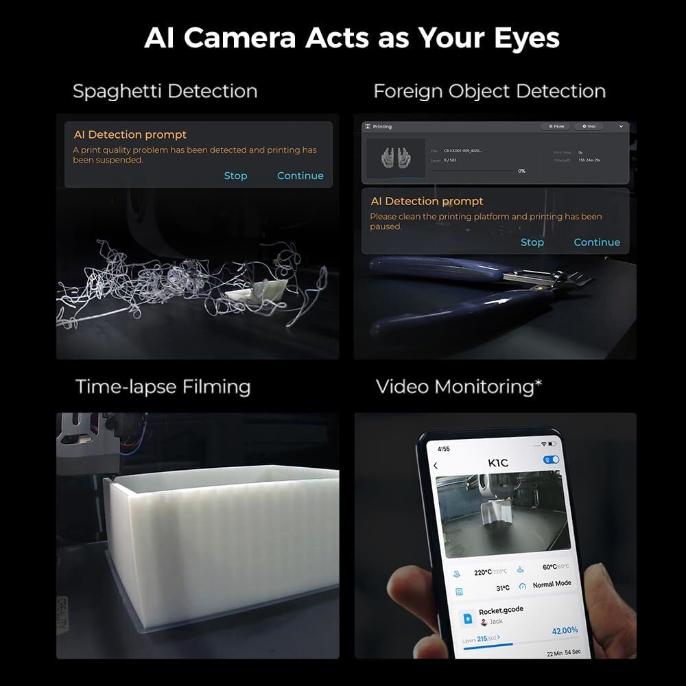 Creality K1C 3D Printer 600mm/s Fast Printing Speed Auto Leveling and AI Camera