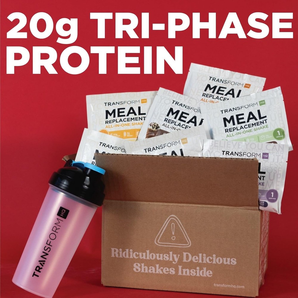 TransformHQ Meal Replacement Shake Variety Box With Pink Shaker, 7