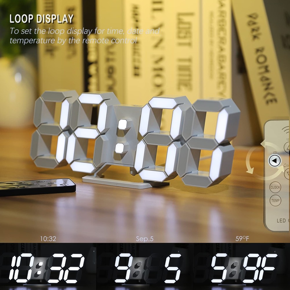 KOSUMOSU 3D LED Digital Wall Clock ,9.7", Large Display Table/ Desk Clock wit...