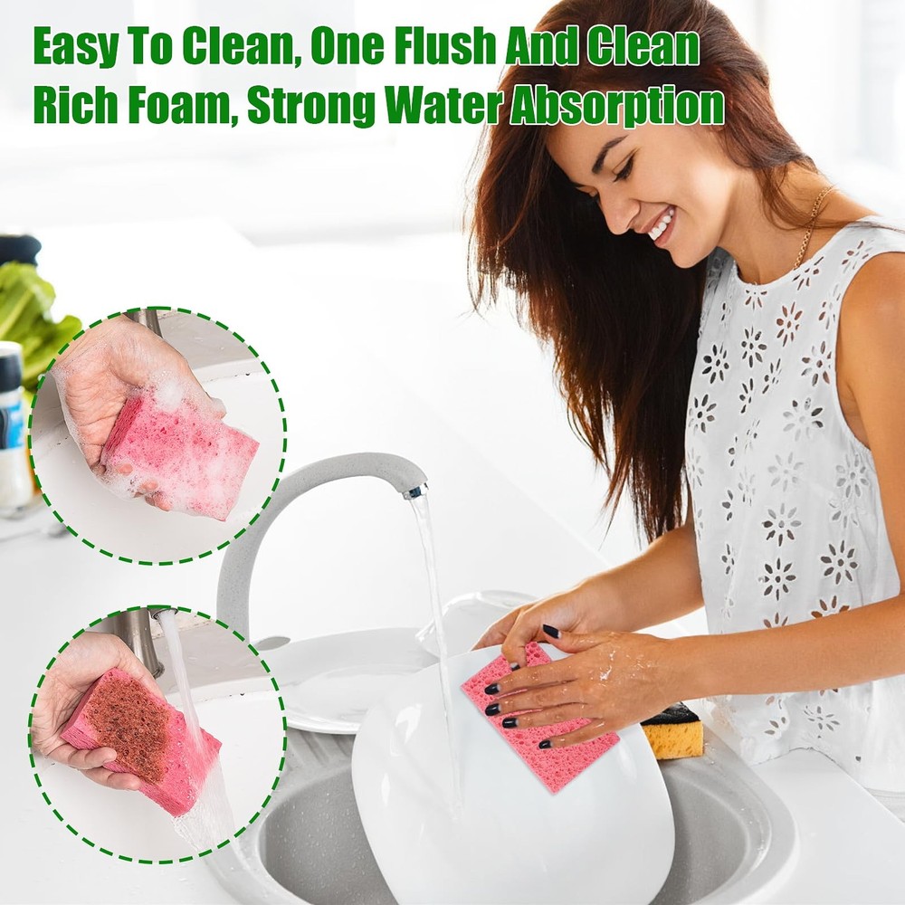 12 Pcs Natural Compressed Cellulose Sponges Non Scratch Reusable Sponges