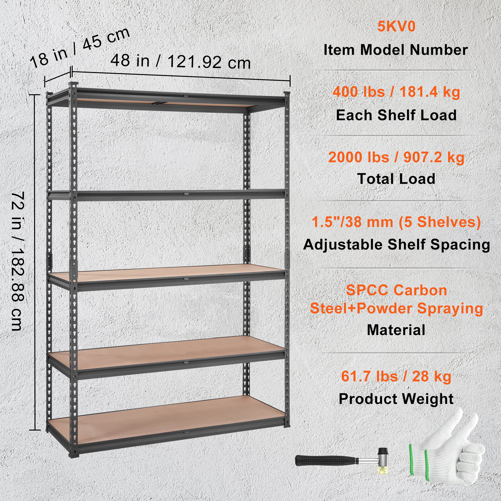 VEVOR Storage Shelving Unit Garage Storage Rack 5-Tier Adjustable 2000 lbs Load
