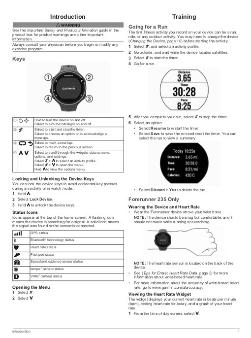 Garmin Forerunner 230 235 Watch OWNER'S MANUAL