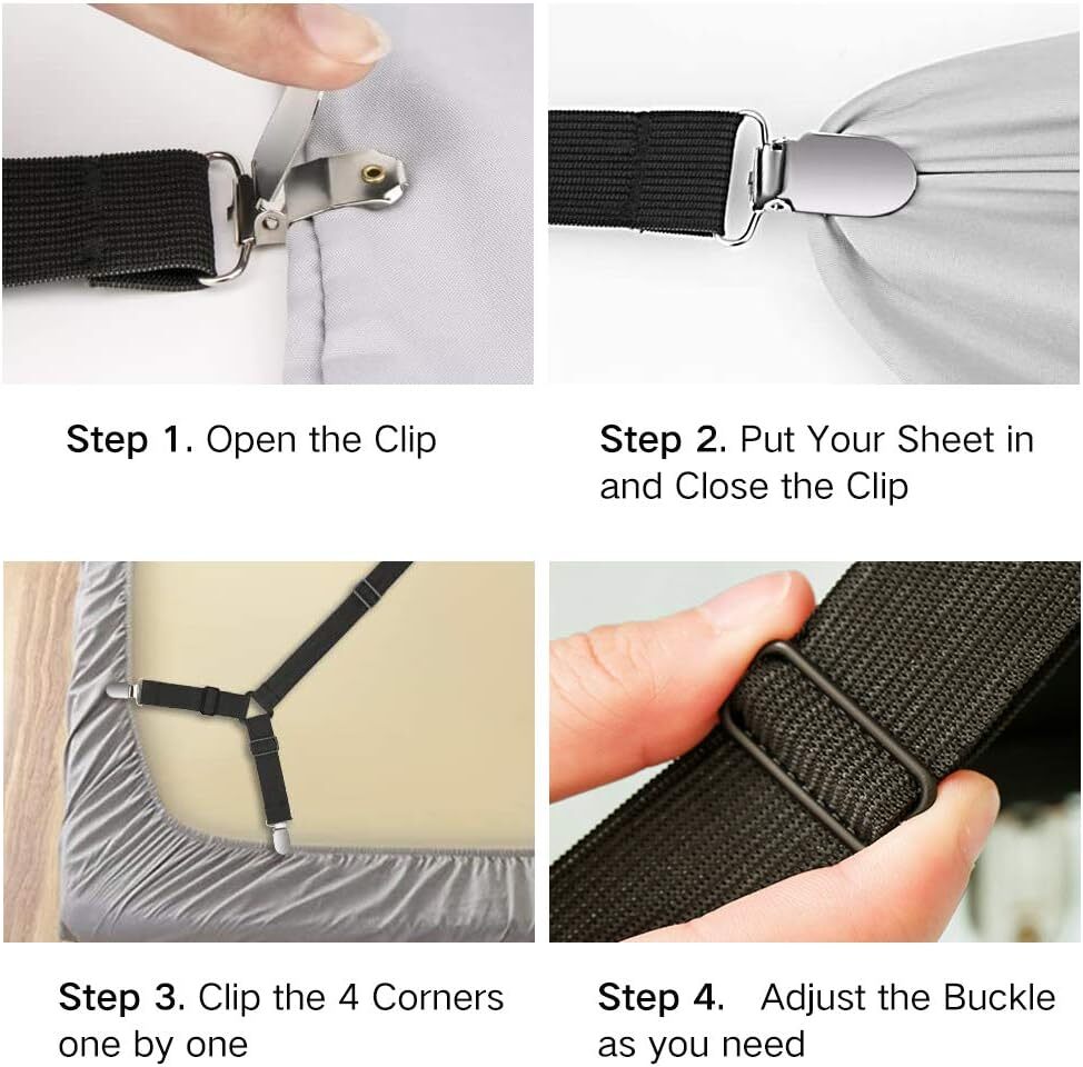 2pcs Adjustable elastic bed sheet holder straps - sheet clips for bedding, sheet