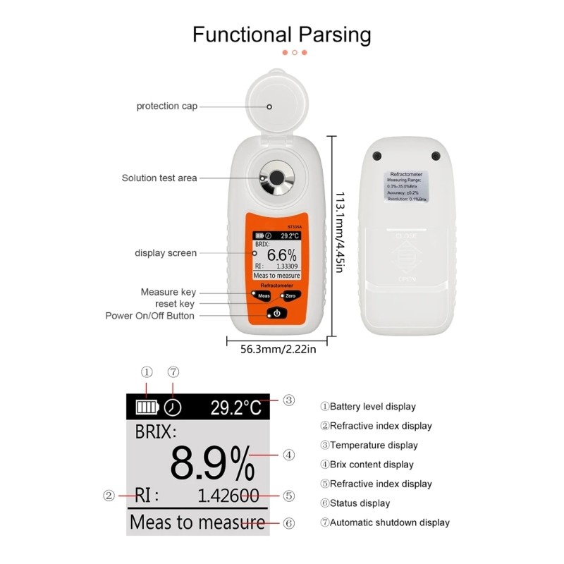LCD Sugar Analyzers Refractometer For Fruit Ripeness & Beverage Quality Control