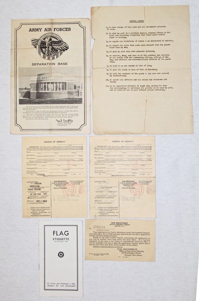 ORIGINAL SMALL WWII AAF PAPER GROUPING