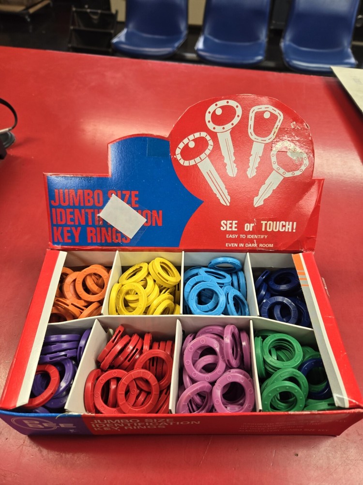 PEE BEE JUMBO SIZE IDENTIFICATION KEY RINGS 200 MULTI color retail box LOCKSMITH