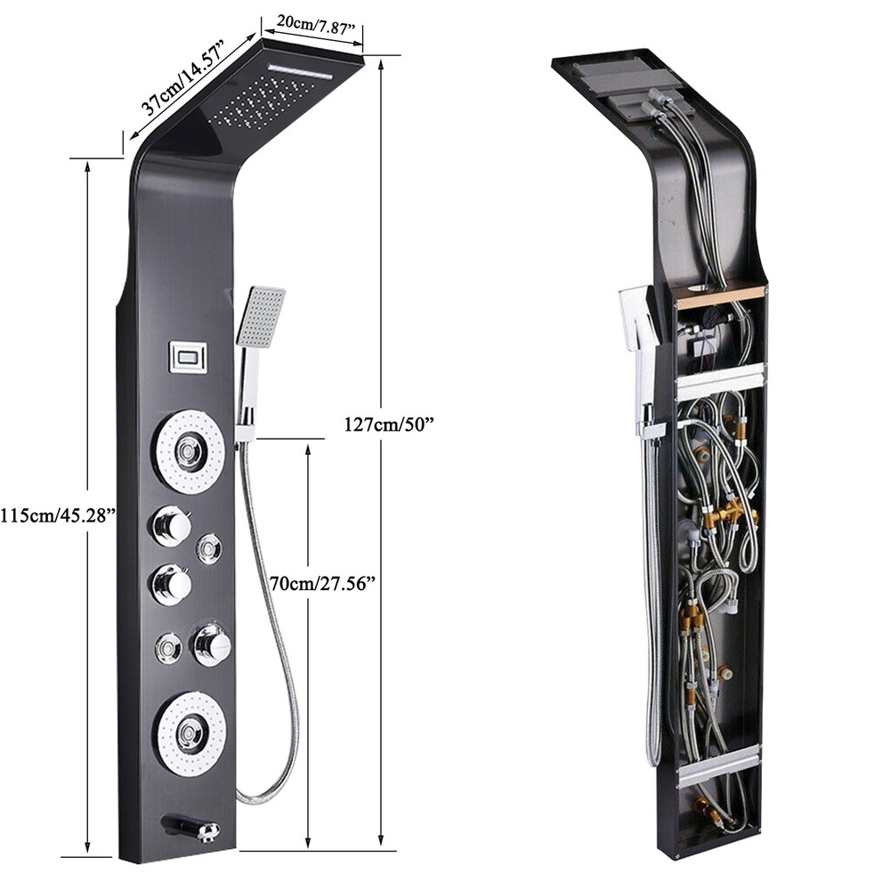 ELLO&ALLO Shower Panel Tower LED Rainfall Waterfall Massage System with Body Jet