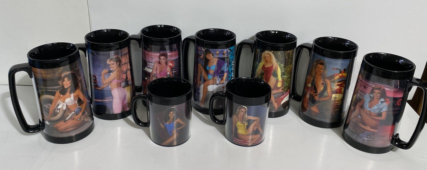Lot of 10 Vintage Snap-On Tool Mate Mugs 80s 90s Pin-Up Plastic Thermo Serve