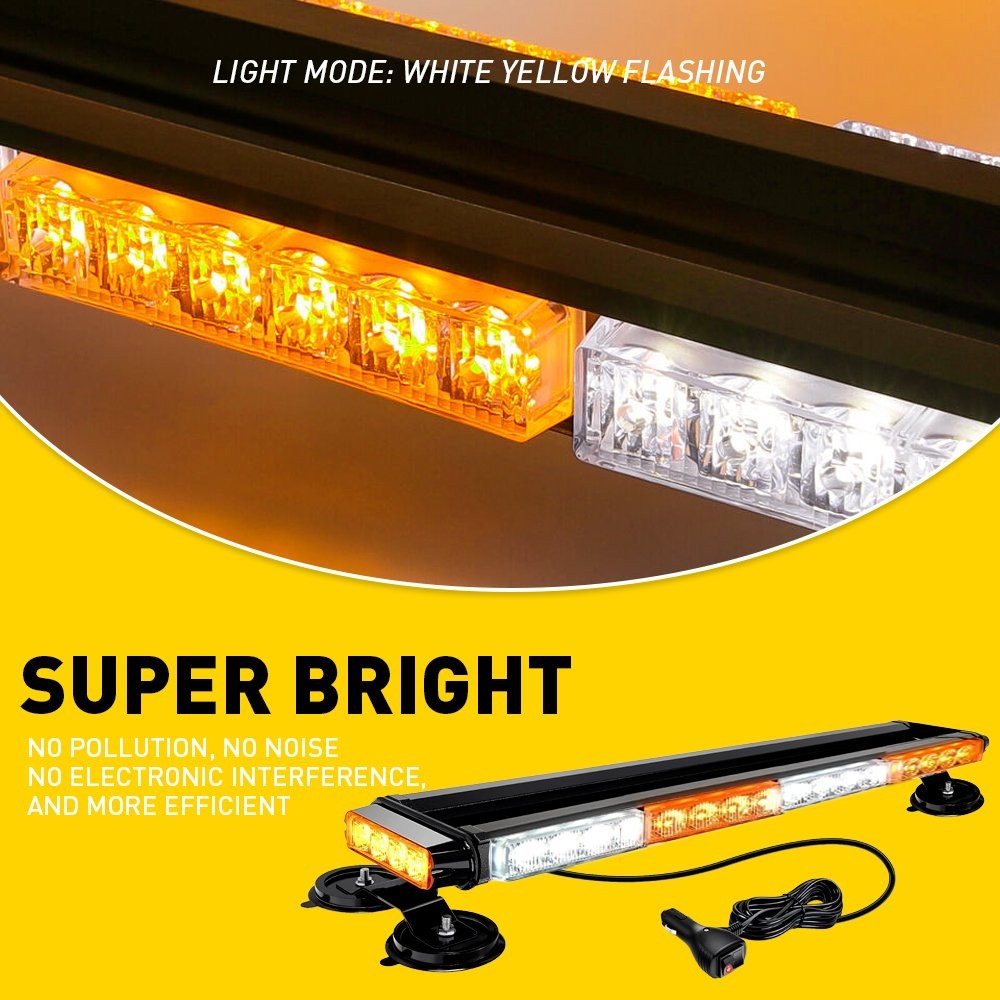54-LED Amber/White Emergency Bar Side Light Warning Light Rooftop Strobe Double