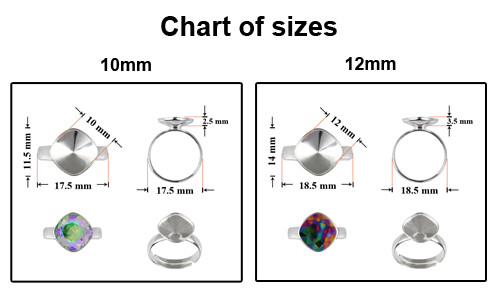 Sterling Silver Adjustable Ring Base for Gluing Square Crystals 10mm, 12mm